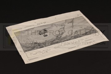Hand drawn storyboard artwork - Helicopter in Canyon