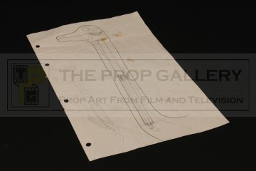 Hand drawn ostrich puppet concept artwork