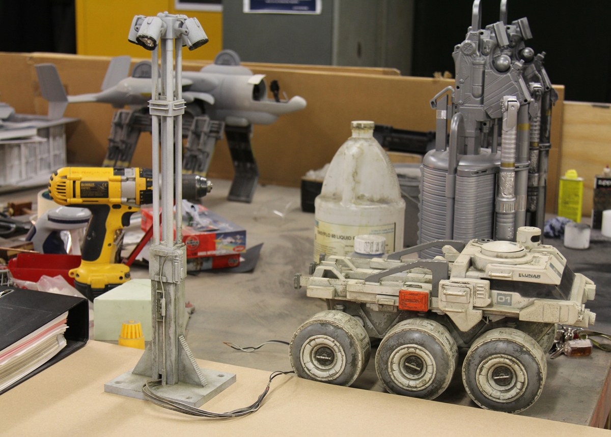 The Prop Gallery's original Moon rover miniature and Sarang base light back in the workshop