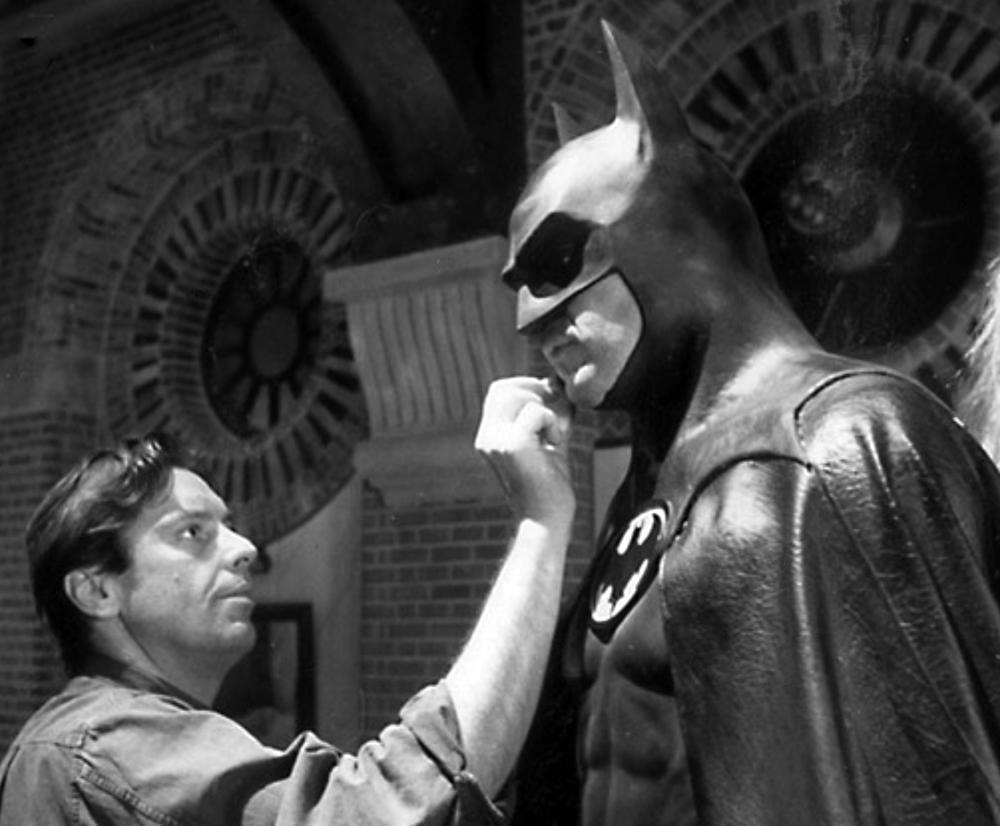 Michael Keaton gets touched up behind the scenes on Batman (1989)