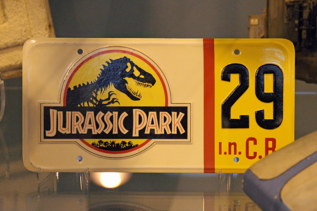 The Prop Gallery exhibit original licence plate from Jurassic Park.