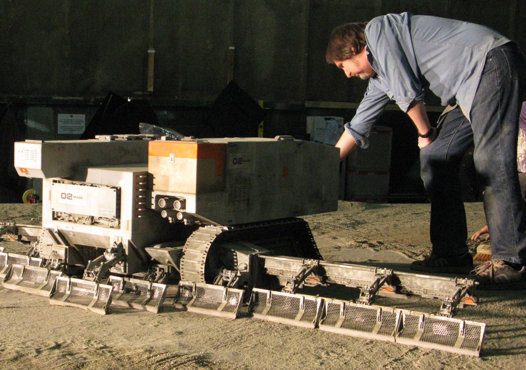 Bill Pearson on the model stage at Shepperton Studios with the Harvester filming miniature