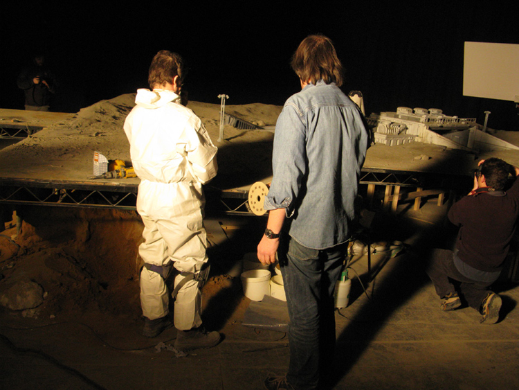 Behind the scenes on the lunar set.