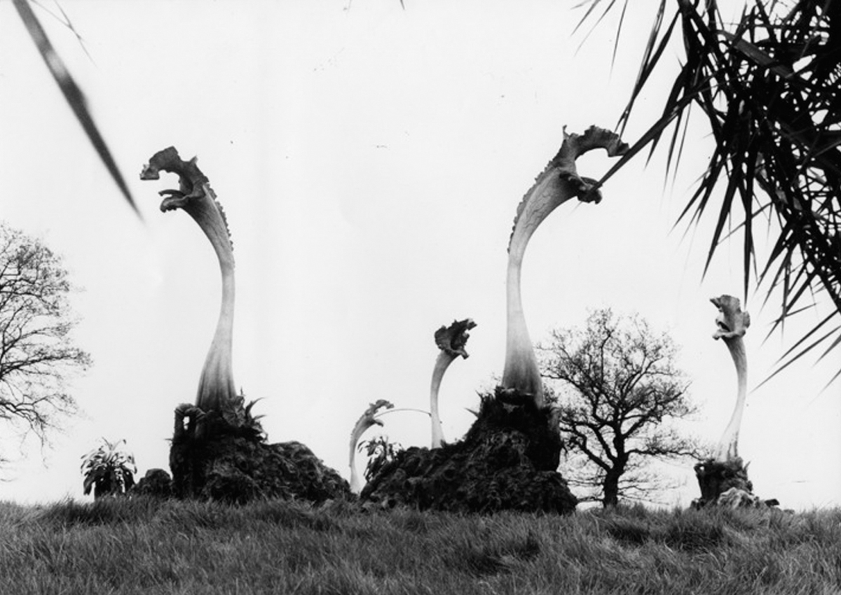 The full size Triffid props on location.