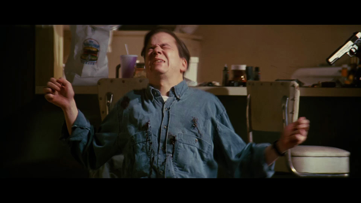 Original bullet hit shirt worn on screen by Frank Whaley as Brett in Quentin Tarantino's Pulp Fiction