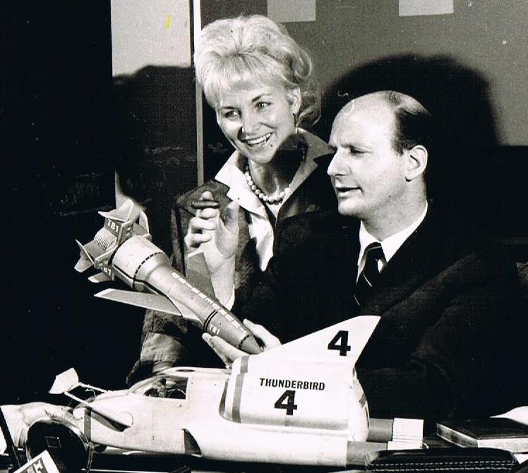 Gerry and Sylvia Anderson with some of the Thunderbird craft