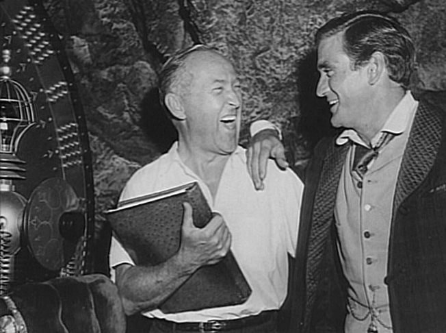 Director George Pal and Rod Taylor on the set of The Time Machine (1960)