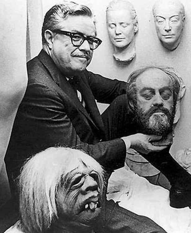 William Tuttle with some of his creations at MGM, including an original Morlock