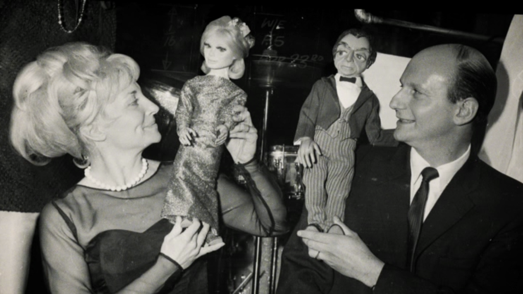 Gerry and Sylvia Anderson with Penelope and Parker, stars of Thunderbirds