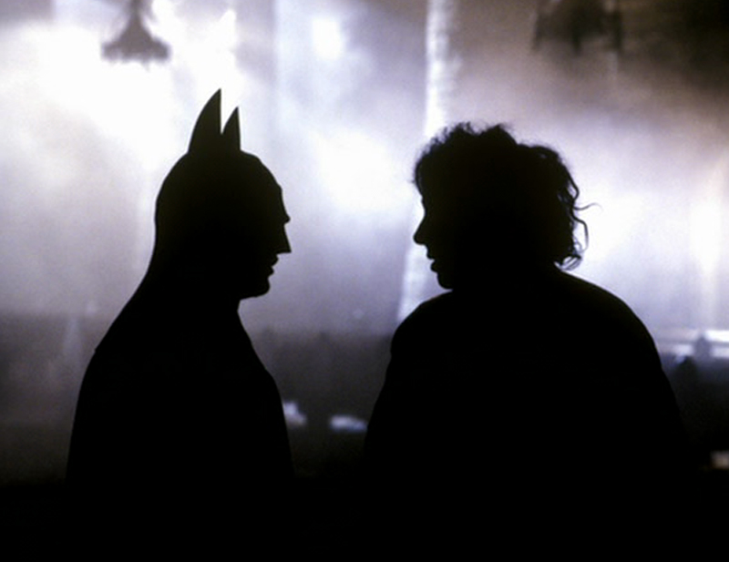 Michael Keaton and Tim Burton on the set of Batman (1989).