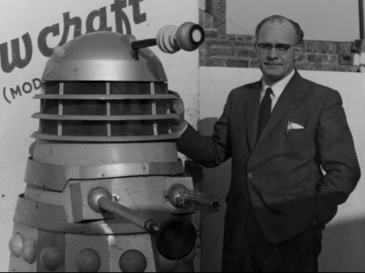 Bill Roberts of Shawcraft with an original Dalek prop
